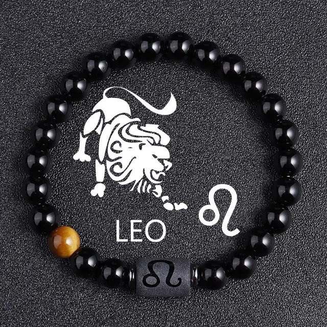 Twelve Constellation Black Glass Tiger eye Bracelet Leo - Shop at LoveMi