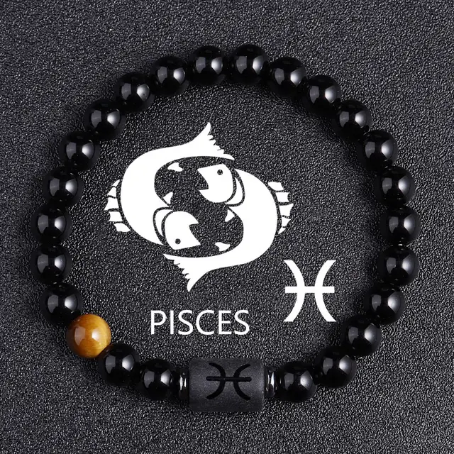 Twelve Constellation Black Glass Tiger eye Bracelet Piseces - Shop at LoveMi
