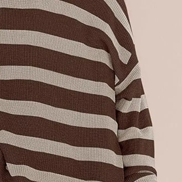 Women's Casual Fashion 2 piece Set Long Sleeve Loose Striped Top Brown - Shop at LoveMi