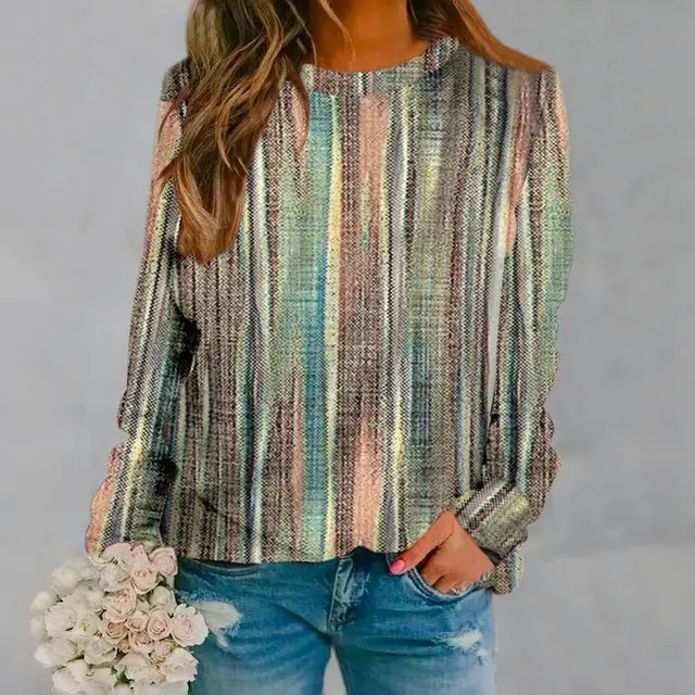 Casual Colorful Stripes Round Neck Loose Top Color - Shop at LoveMi