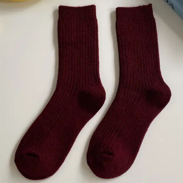 Women's Japanese style Solid Color Wool Socks Wine Red - Shop at LoveMi
