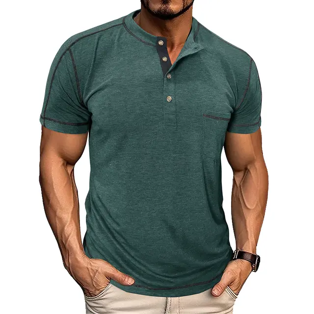 Men's Retro Short Sleeve T shirt Color block Crew Neck Green - Shop at LoveMi