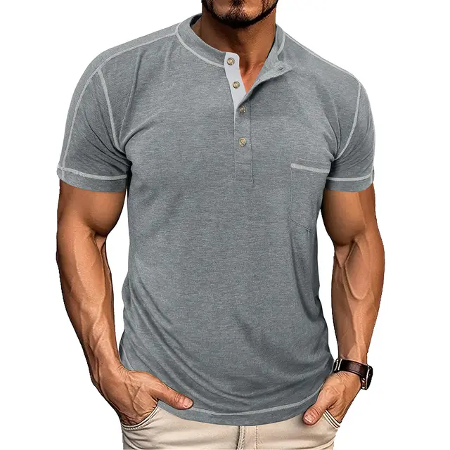 Men's Retro Short Sleeve T shirt Color block Crew Neck Light Gray - Shop at LoveMi