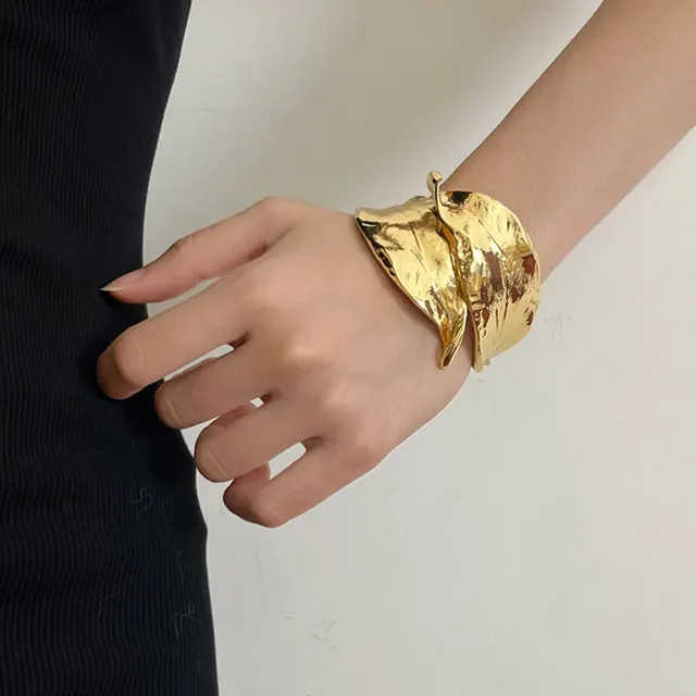 Niche Design Thorns Winding Metal Leaf Shape Open ended Bracelet Gold - Shop at LoveMi