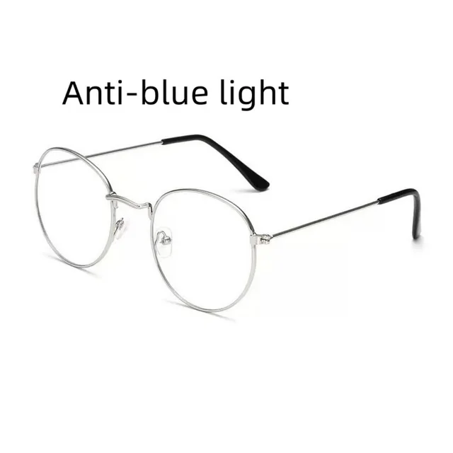 Anti blue Light Glasses Men's And Women's Korean style Retro Oval Silver Frame 3447 - Shop at LoveMi