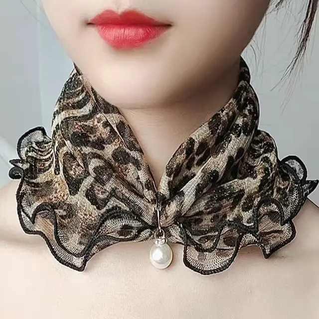 Printed Cute Decorative Scarf Lace Thin Pendant Small Silk Scarf Leopard Print Style - Shop at LoveMi