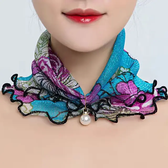 Printed Cute Decorative Scarf Lace Thin Pendant Small Silk Scarf Spring Blossoms - Shop at LoveMi