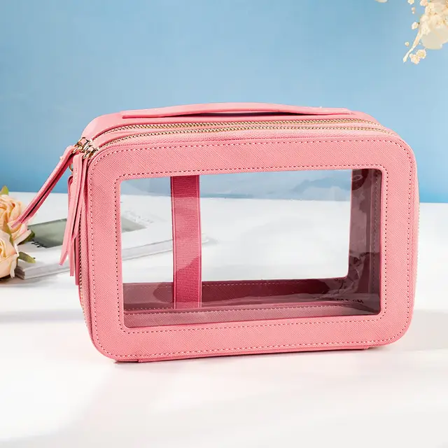 Ladies Toiletries Bag Travel Waterproof Storage Rose Pink Double Layer - Shop at LoveMi