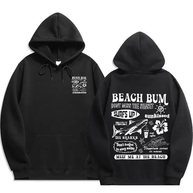 Printed Cuff Thread Hoodie Sweater Top Black - Shop at LoveMi