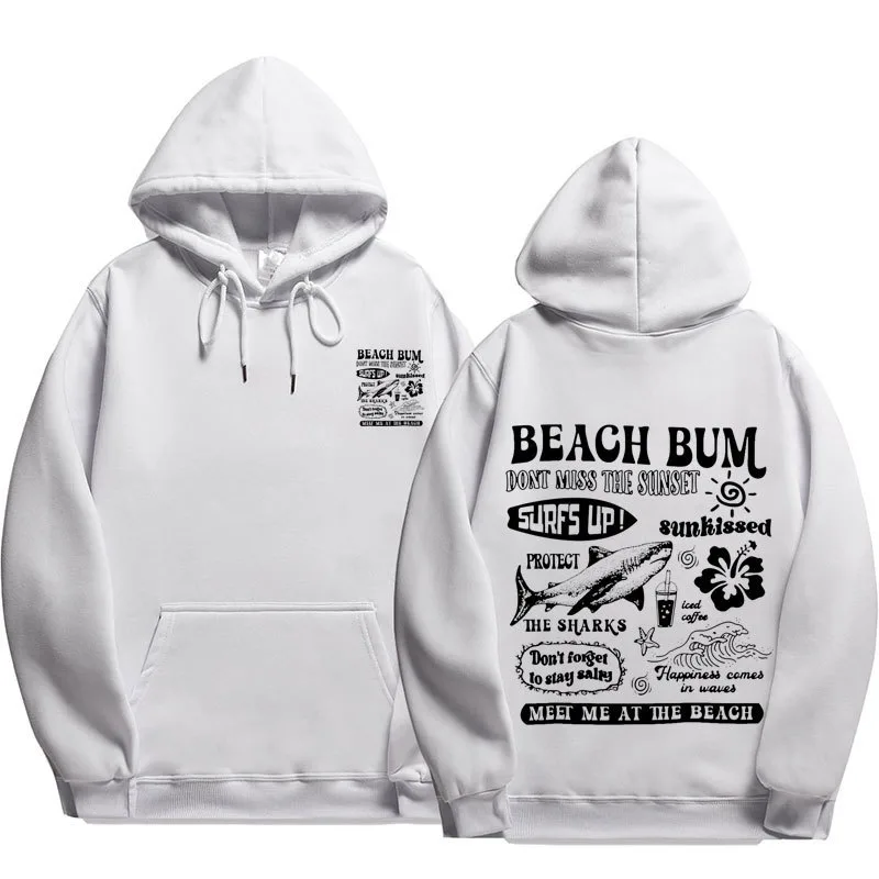 Printed Cuff Thread Hoodie Sweater Top White - Shop at LoveMi