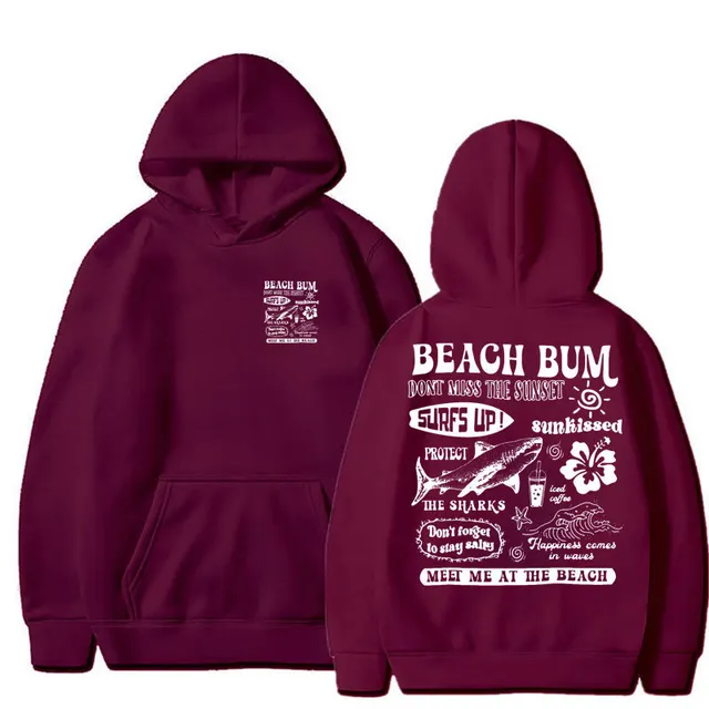 Printed Cuff Thread Hoodie Sweater Top Wine Red 2 - Shop at LoveMi