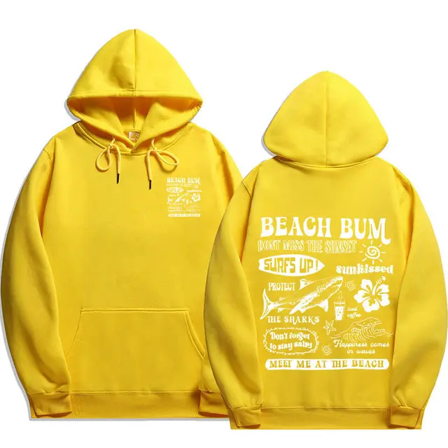 Printed Cuff Thread Hoodie Sweater Top Yellow 2 - Shop at LoveMi