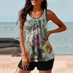 Women's Digital Printed Turtleneck Push Up Pleating Top - Y000711