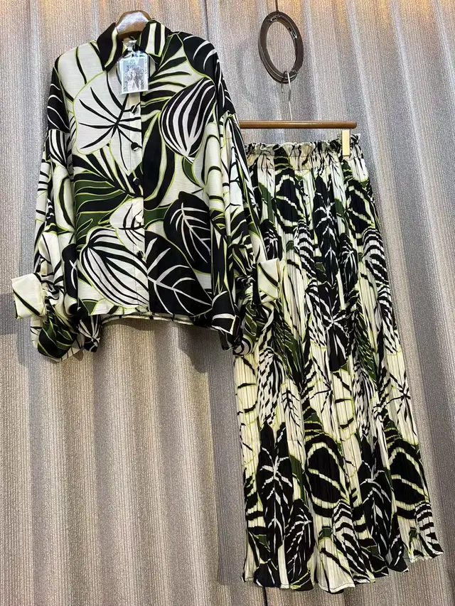 Personalized Printed Shirt Top High Waist Draped Wide Leg Pants Two piece Set As Shown In Figure 2 Style - Shop at LoveMi