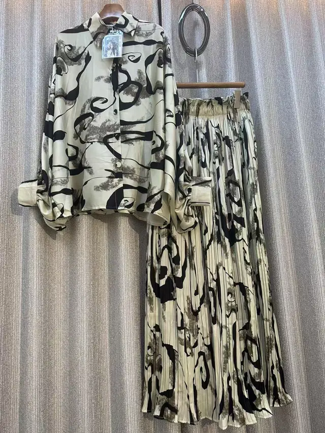 Personalized Printed Shirt Top High Waist Draped Wide Leg Pants Two piece Set As Shown In Figure 40 Style - Shop at LoveMi