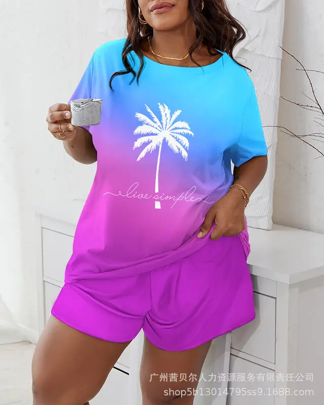 Love Patch Short Sleeve Pajamas Leopard Print Shorts Two piece Suit Lpu2092A7 - Shop at LoveMi