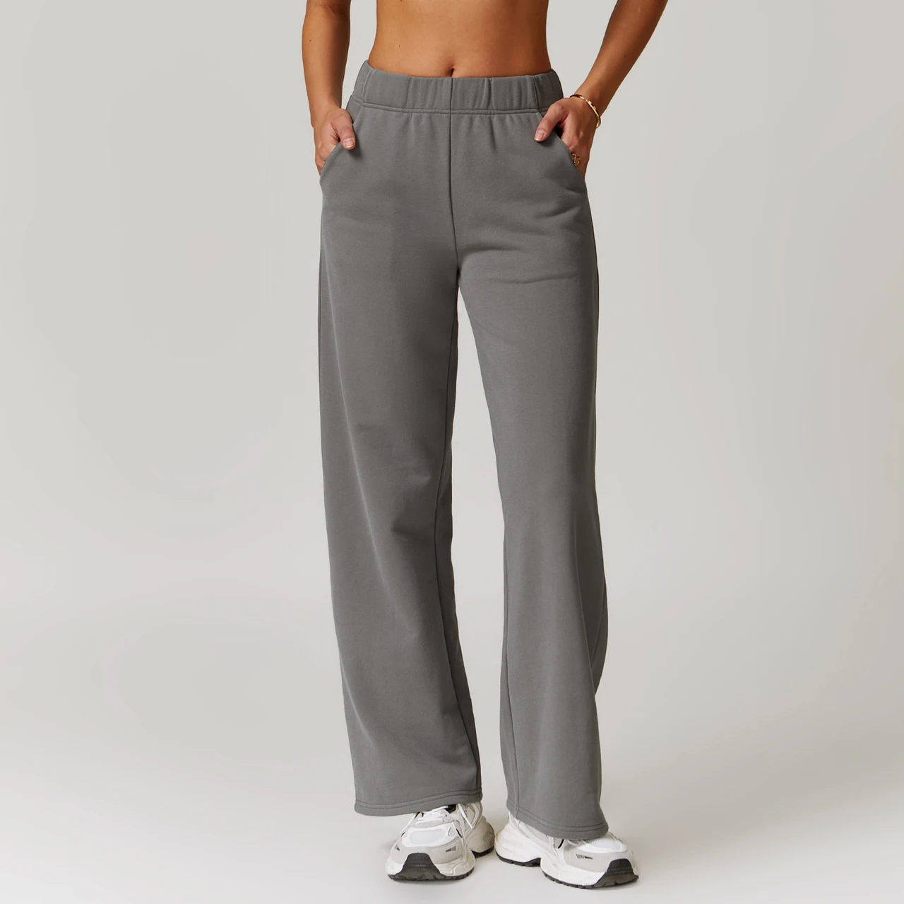 Outdoor Sports Straight High Waist Slimming Casual Pants - Gray