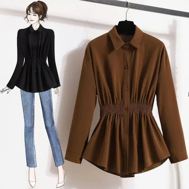 Women's Long Sleeve Casual Fat Hiding Top Brown - Shop at LoveMi