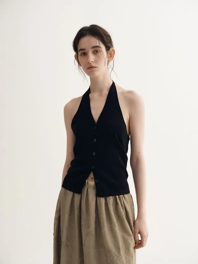 Backless Halter Vest Women's Spring Slim fit Knitted Cardigan Sweater Black - Shop at LoveMi