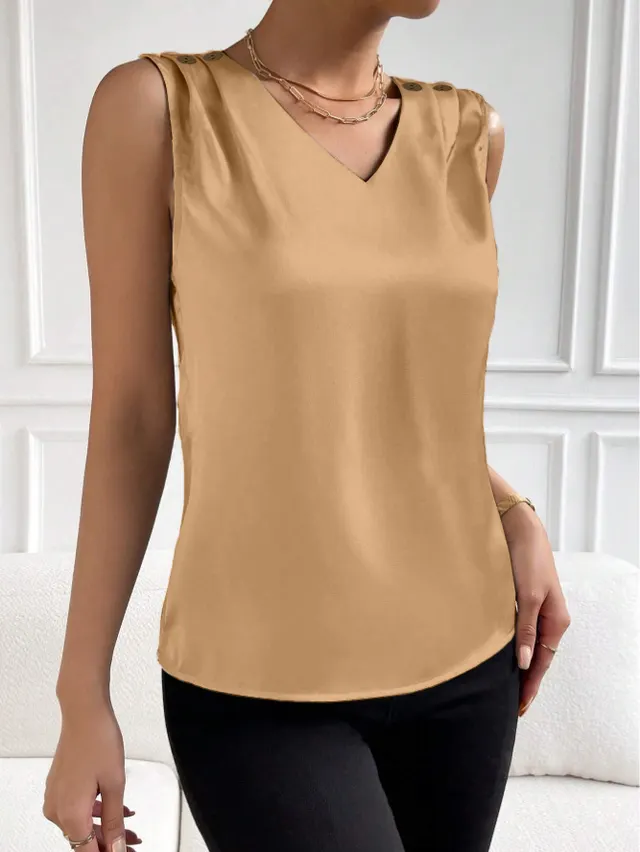 Women's Fashionable Simple Silk High Elastic Solid Color Vest Apricot - Shop at LoveMi
