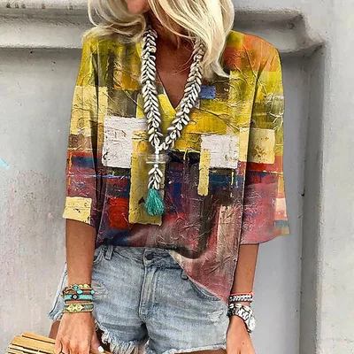 Cross border Clothing 3D Printed V neck Pullover Leisure Cropped POD Customization Vl03 M - Shop at LoveMi