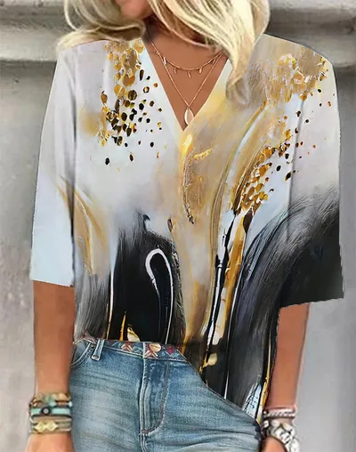 Cross border Clothing 3D Printed V neck Pullover Leisure Cropped POD Customization Vl06 4Xl - Shop at LoveMi