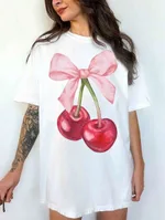 Letter Pattern Loose Casual Print Drop Shoulder Short Sleeve - Zw111989P Cherry Bow-M