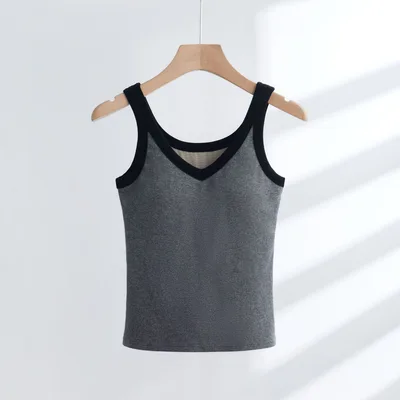 Spring New Cotton Padded Strap Vest Gray And Black - Shop at LoveMi