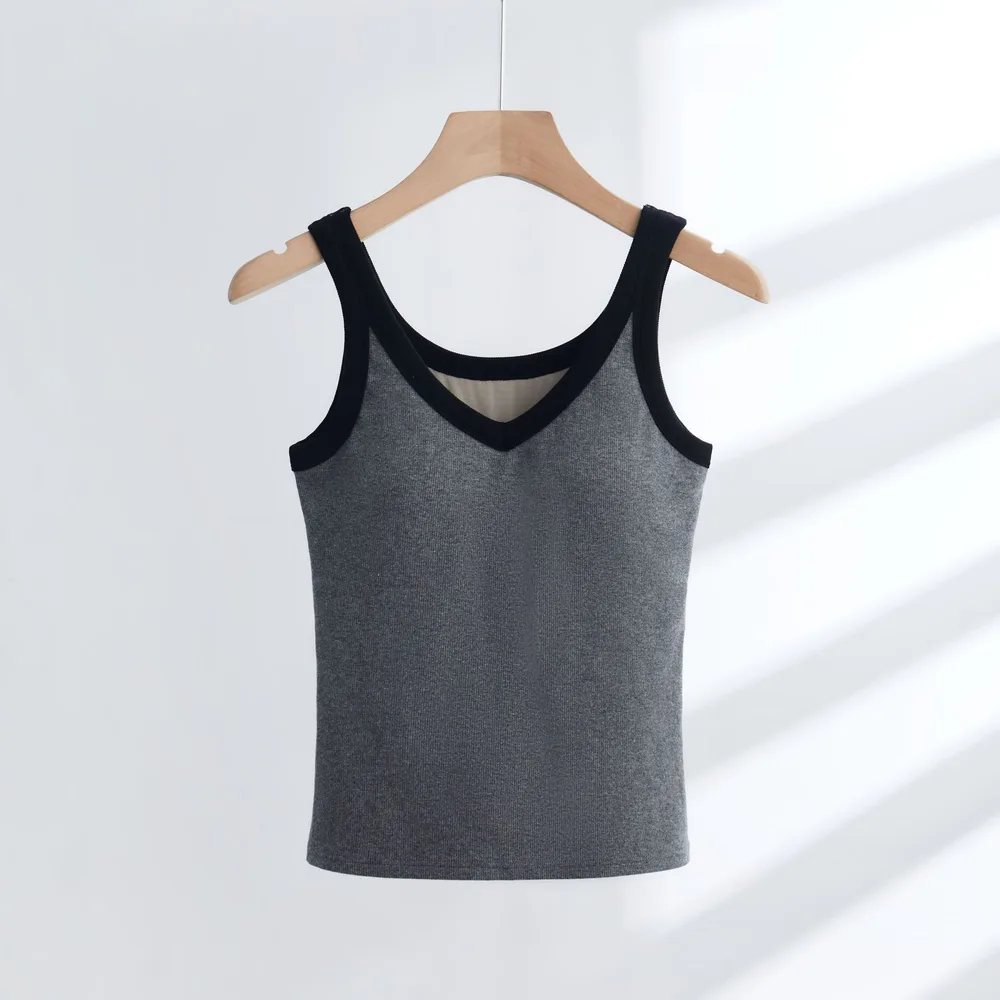 Spring New Cotton Padded Strap Vest Gray And Black - Shop at LoveMi