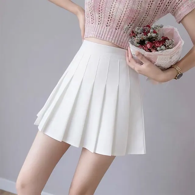 Pleated Skirt Solid Color High Waist Skirt For Women Summer White - Shop at LoveMi