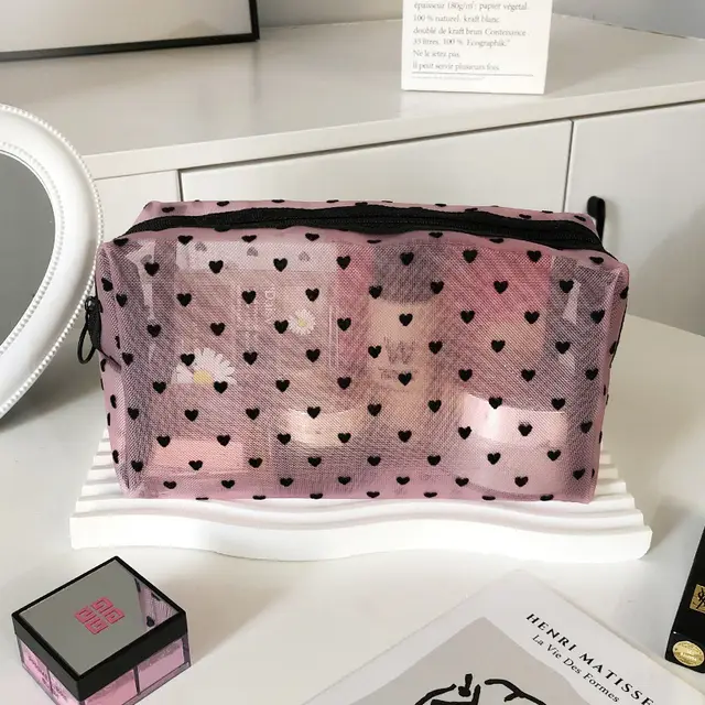 Love Cosmetic Bag Portable Large Capacity Mesh Storage Bag Pink Octagonal - Shop at LoveMi