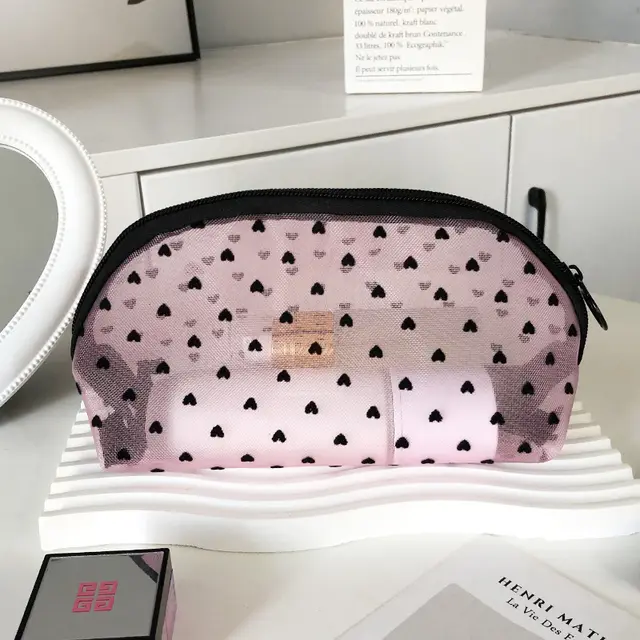 Love Cosmetic Bag Portable Large Capacity Mesh Storage Bag Pink Semicircle - Shop at LoveMi