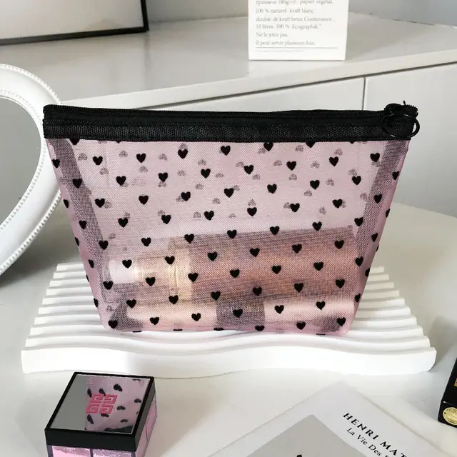 Love Cosmetic Bag Portable Large Capacity Mesh Storage Bag Pink Triangle - Shop at LoveMi