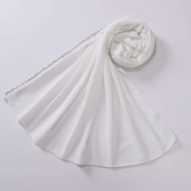 Bright Diamond Long edged Malaysian Scarf Chiffon Scarf White - Shop at LoveMi
