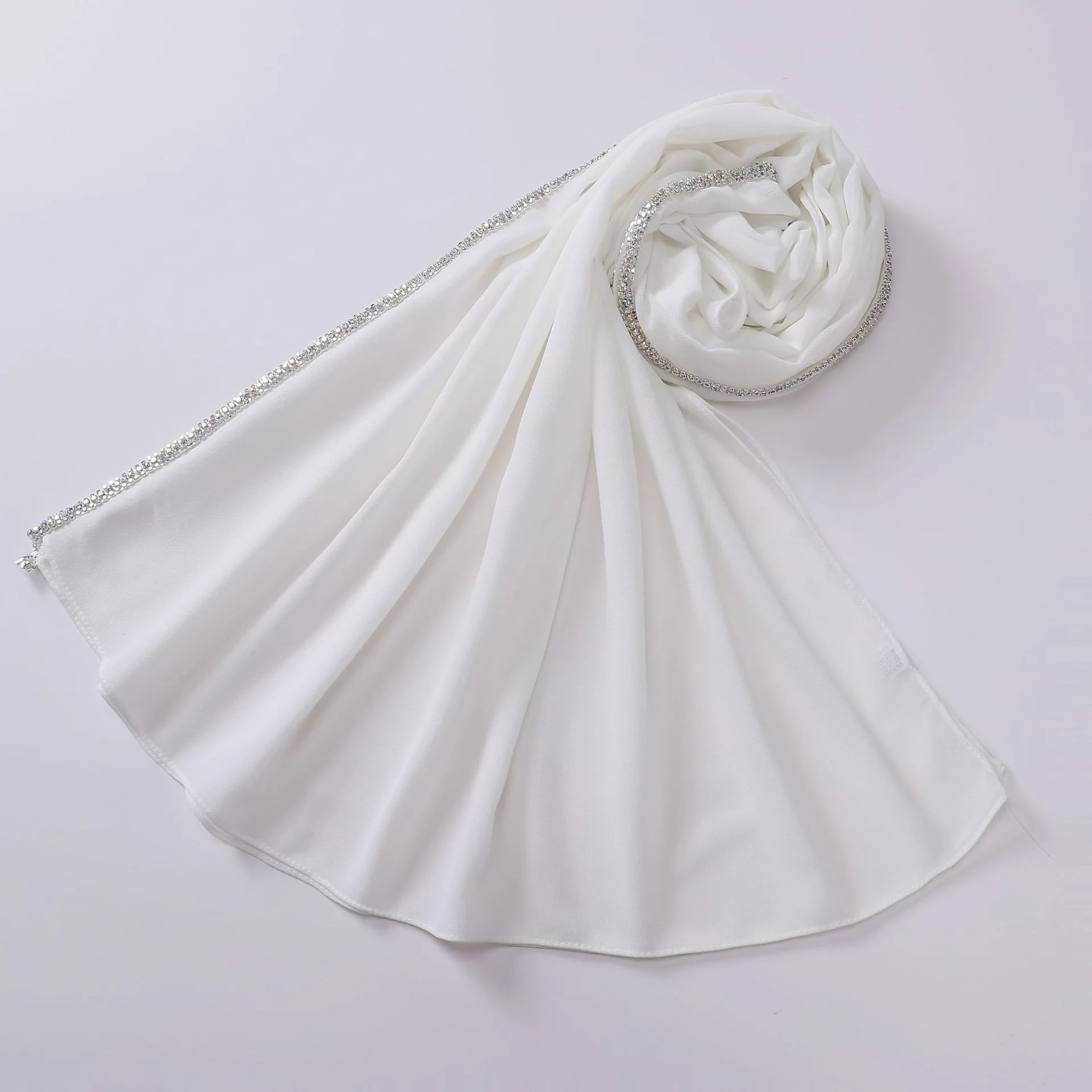 Bright Diamond Long-edged Malaysian Scarf Chiffon Scarf - White
