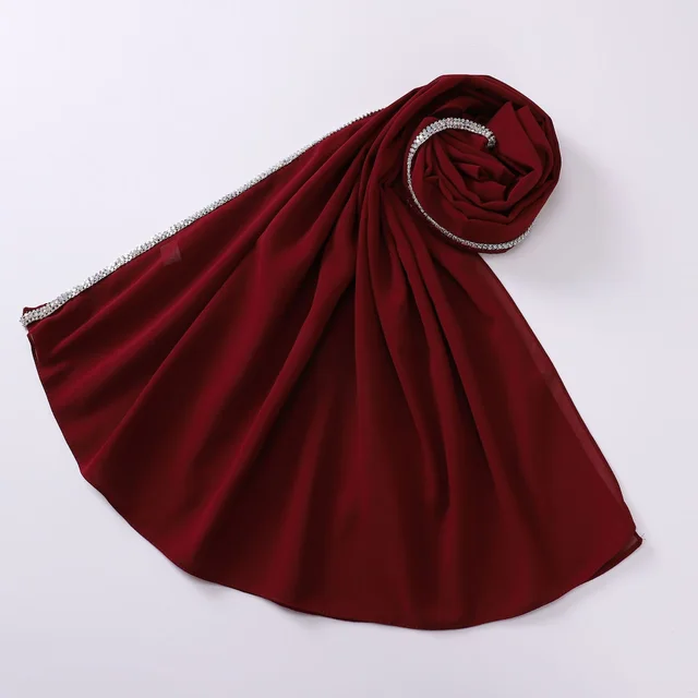 Bright Diamond Long edged Malaysian Scarf Chiffon Scarf Wine Red - Shop at LoveMi