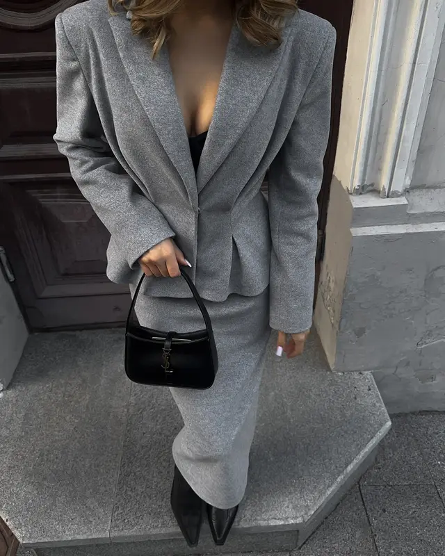 New Fashion Waist controlled Elegant Business Suit Coat Skirt Slabstone Gray - Shop at LoveMi