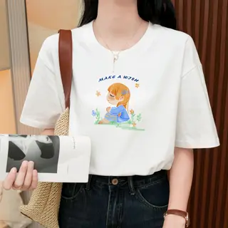 Heavy Pure Cotton Loose Short Sleeve T-shirt - Childlike Girl