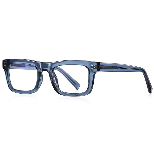 Men's Square rimmed Glasses TR90 Texture Plain Glasses C5 Transparent Blue Frame - Shop at LoveMi