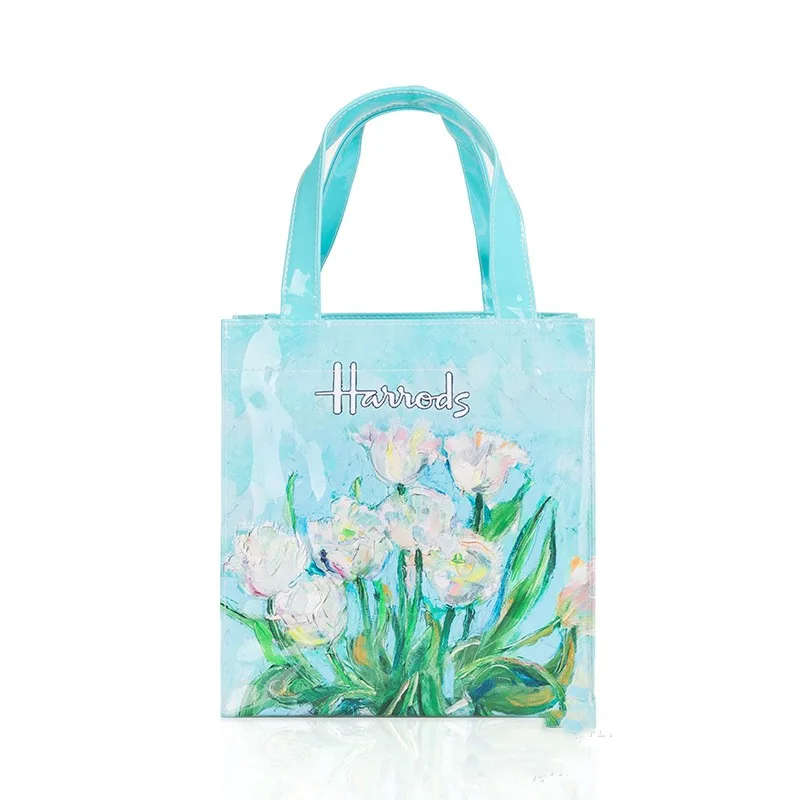 Simple Printed PVC Tote Bag Waterproof Large Capacity Blue - Shop at LoveMi