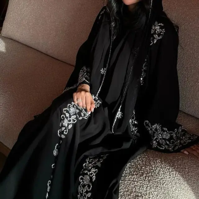 Female Creative Casual Muslim Cross border Ethnic Style Robe Black 3Pcs Set - Shop at LoveMi