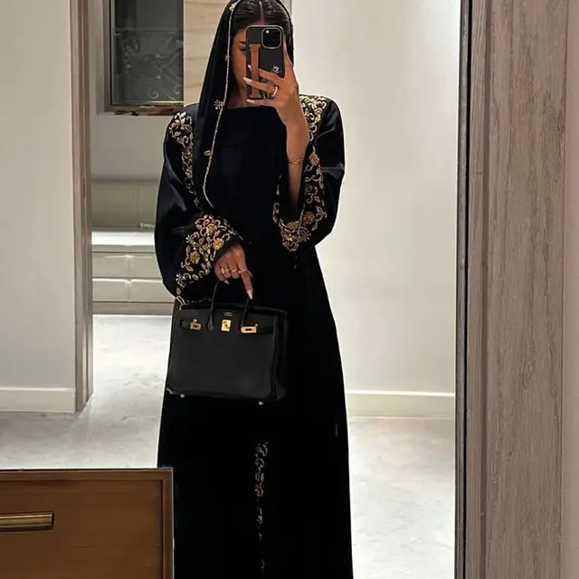 Female Creative Casual Muslim Cross border Ethnic Style Robe Gold 3Pcs Set - Shop at LoveMi