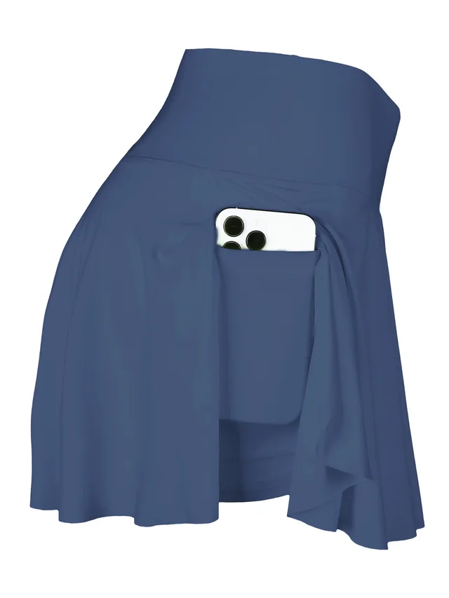 Women's Solid Color High Waist High Elastic Quick drying Skirt Navy Blue - Shop at LoveMi
