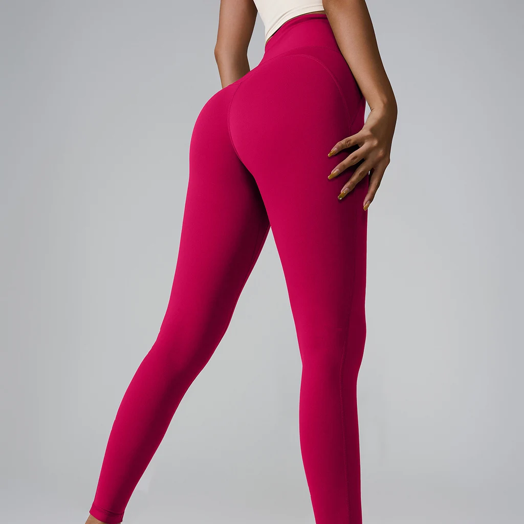 New Sports Trousers Pocket High Waist Seamless Nude Feel Yoga Pants - Wild Berry Color - View 1