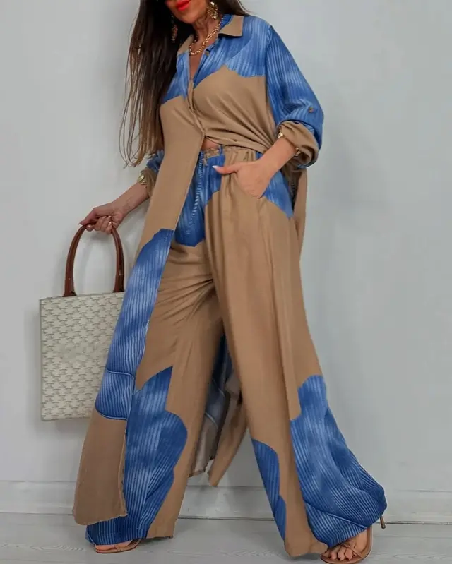 Women's Clothing Fashion Colorblock Loose Shirt Blue - Shop at LoveMi