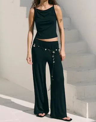 Comfortable Sling Loose Drooping Wide Leg Pants Suit - Black