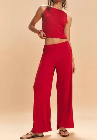 Comfortable Sling Loose Drooping Wide Leg Pants Suit - Red