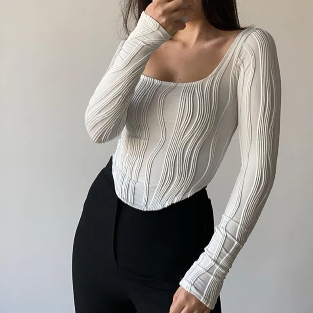 Simple Solid Color Slim Fit Long Sleeves Top White - Shop at LoveMi