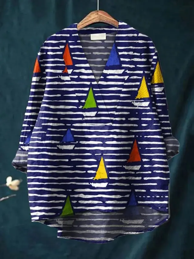 Fashion Digital Printing Large Wide V neck Top N12 - Shop at LoveMi