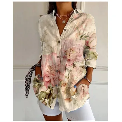 Color Matching Casual Loose Shirt Women's Clothing Button Top 1 Style 4Xl - Shop at LoveMi